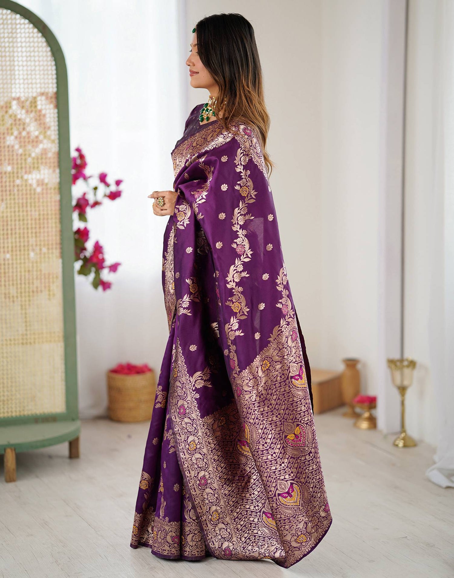 Dark Purple Silk Woven Banarasi Saree