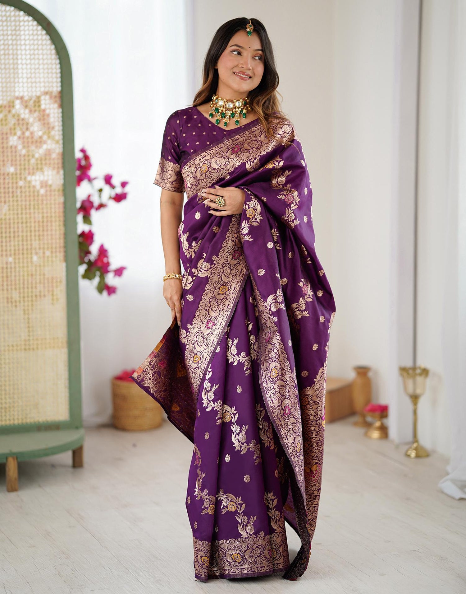 Dark Purple Silk Woven Banarasi Saree