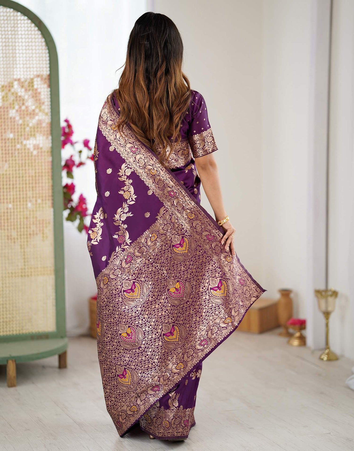Dark Purple Silk Woven Banarasi Saree