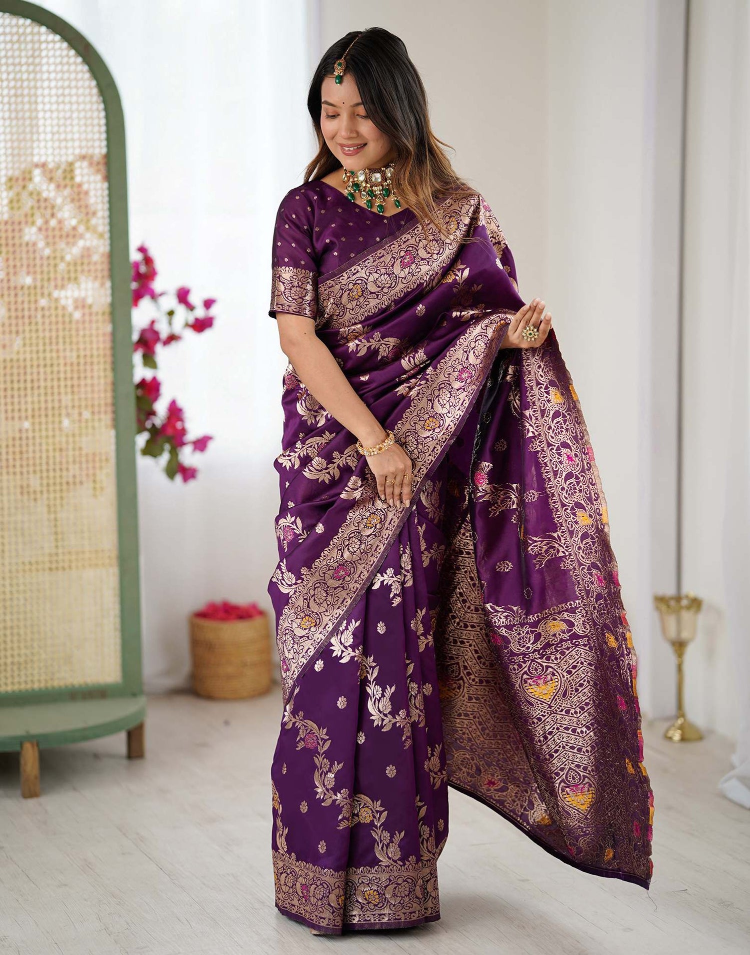 Dark Purple Silk Woven Banarasi Saree