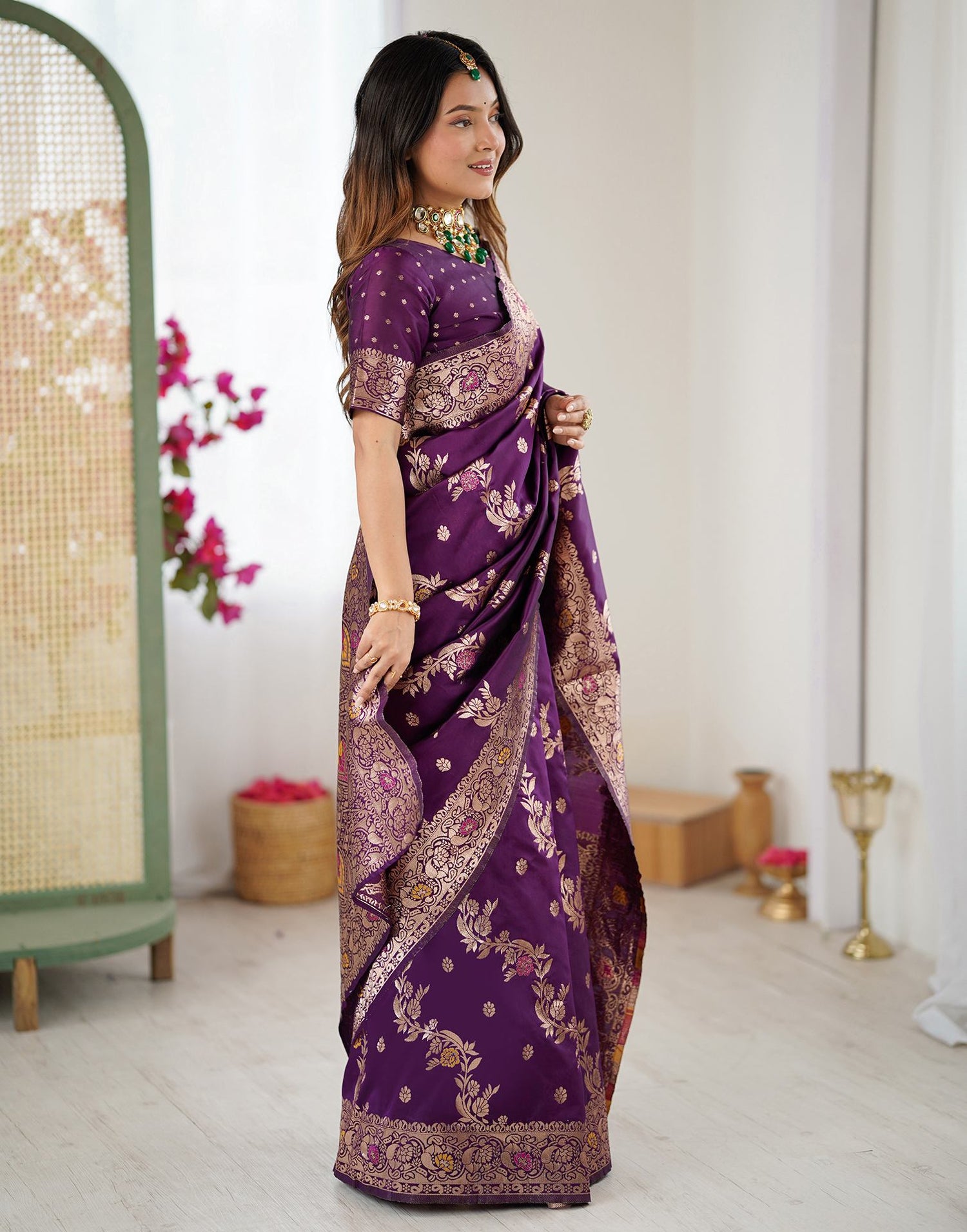 Dark Purple Silk Woven Banarasi Saree