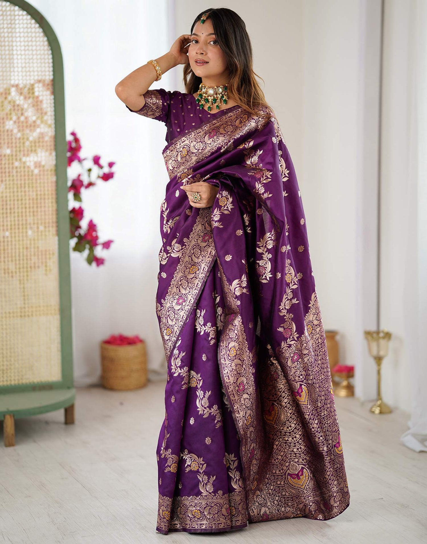 Dark Purple Silk Woven Banarasi Saree
