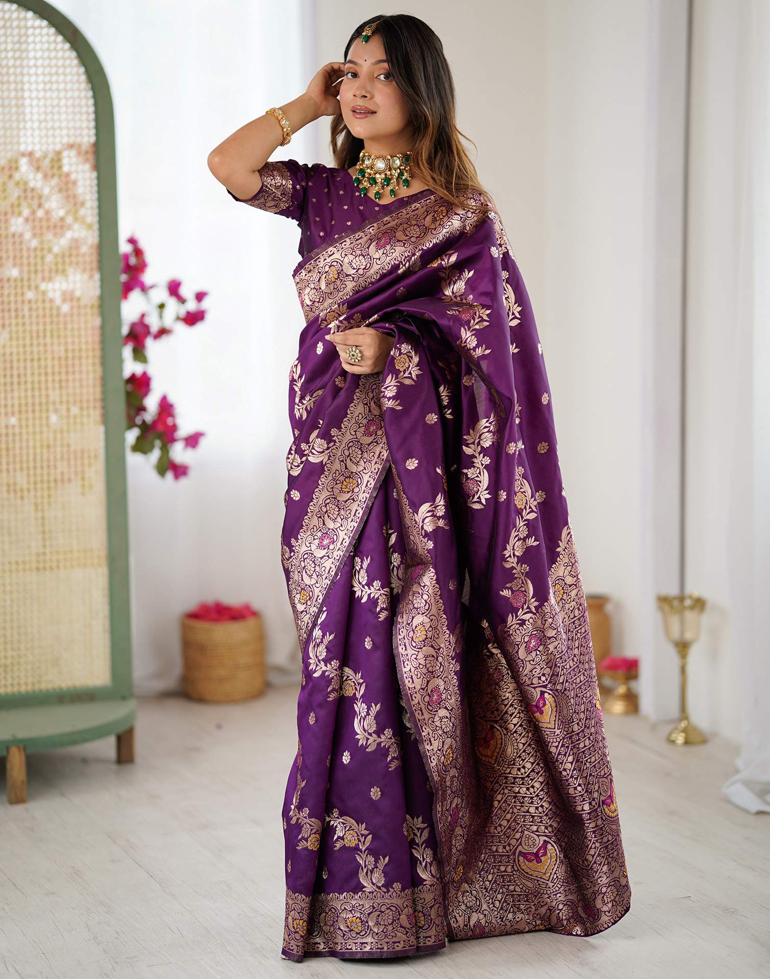 Dark Purple Silk Woven Banarasi Saree