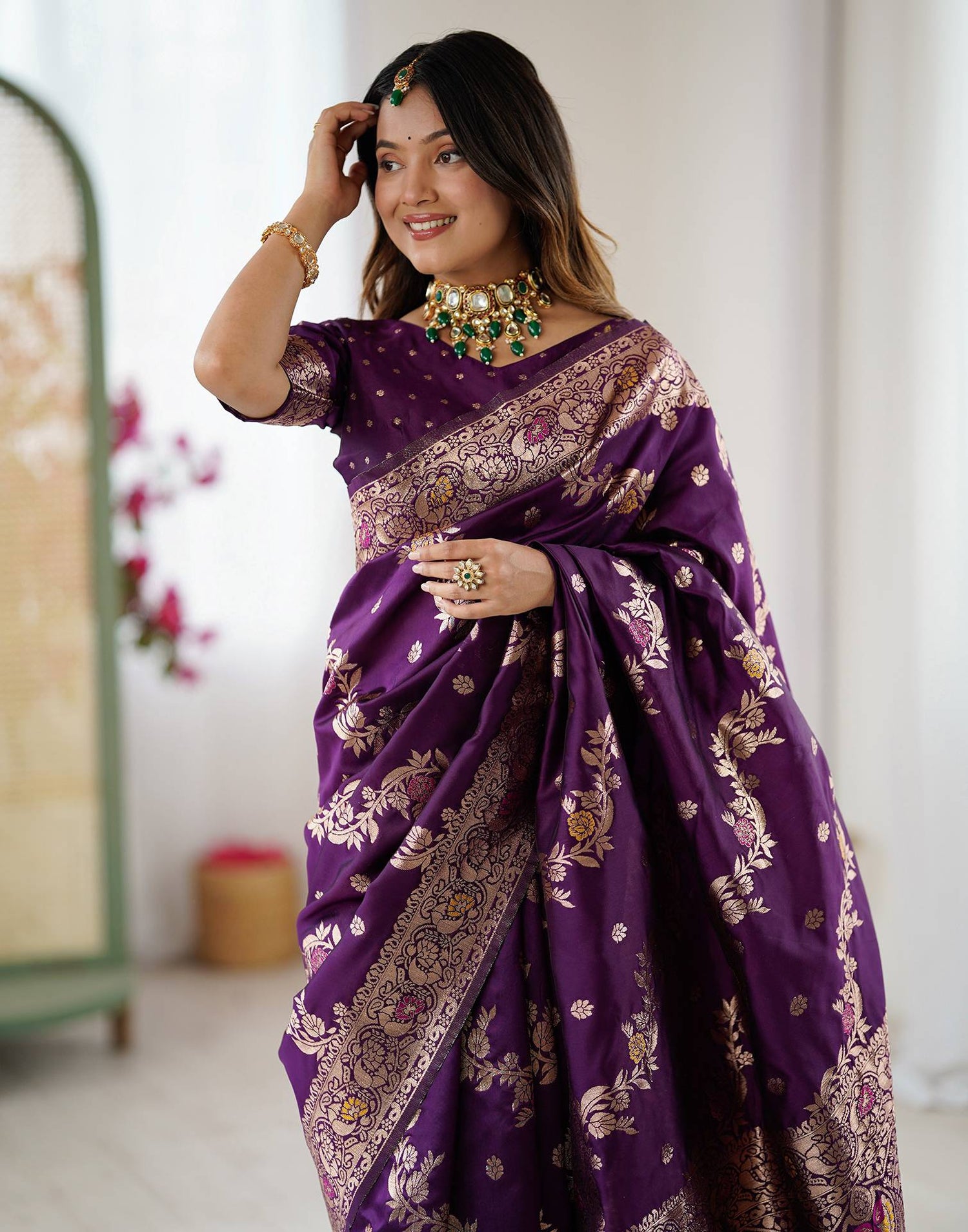 Dark Purple Silk Woven Banarasi Saree