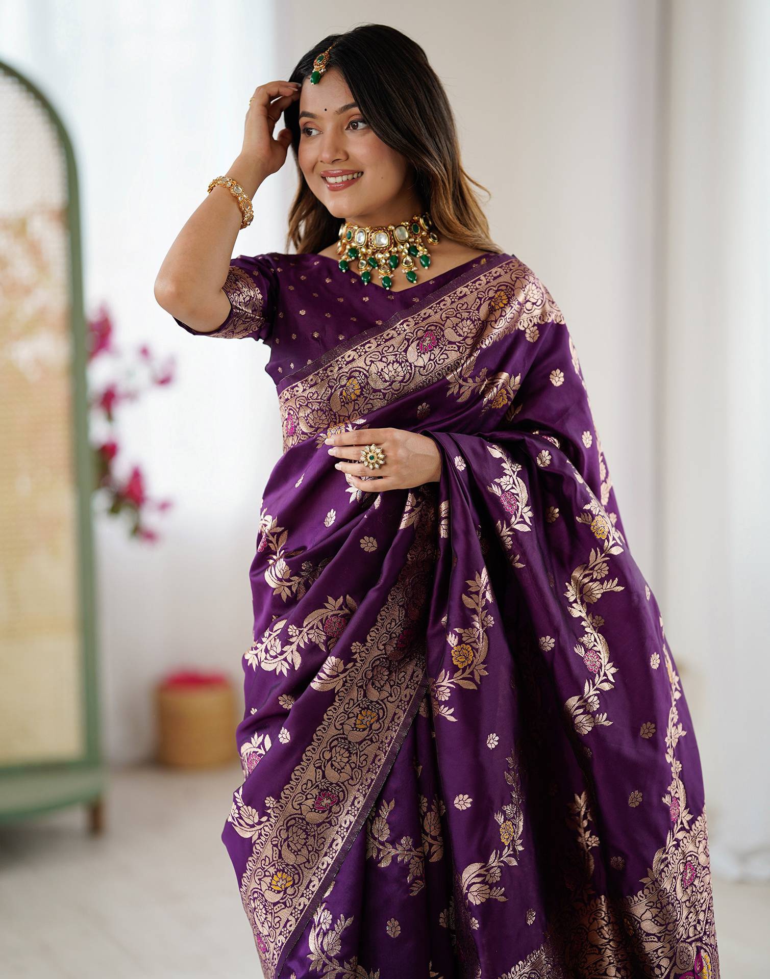 Dark Purple Silk Woven Banarasi Saree