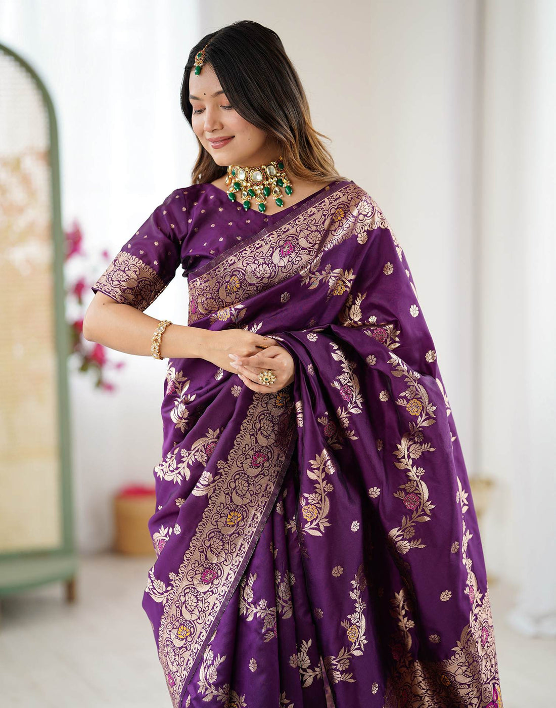 Dark Purple Silk Woven Banarasi Saree