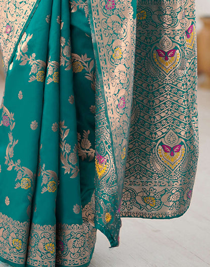 Teal Green Silk Woven Banarasi Saree