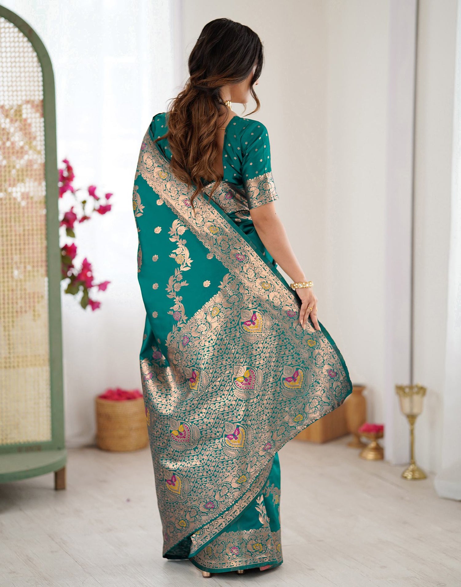 Teal Green Silk Woven Banarasi Saree