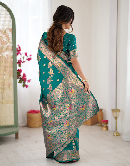 Teal Green Silk Woven Banarasi Saree