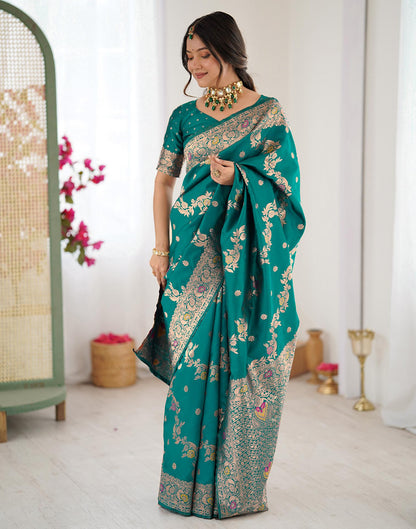Teal Green Silk Woven Banarasi Saree