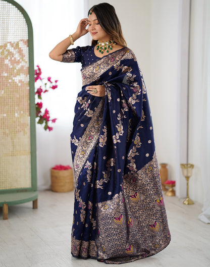 Navy Blue Silk Woven Banarasi Saree
