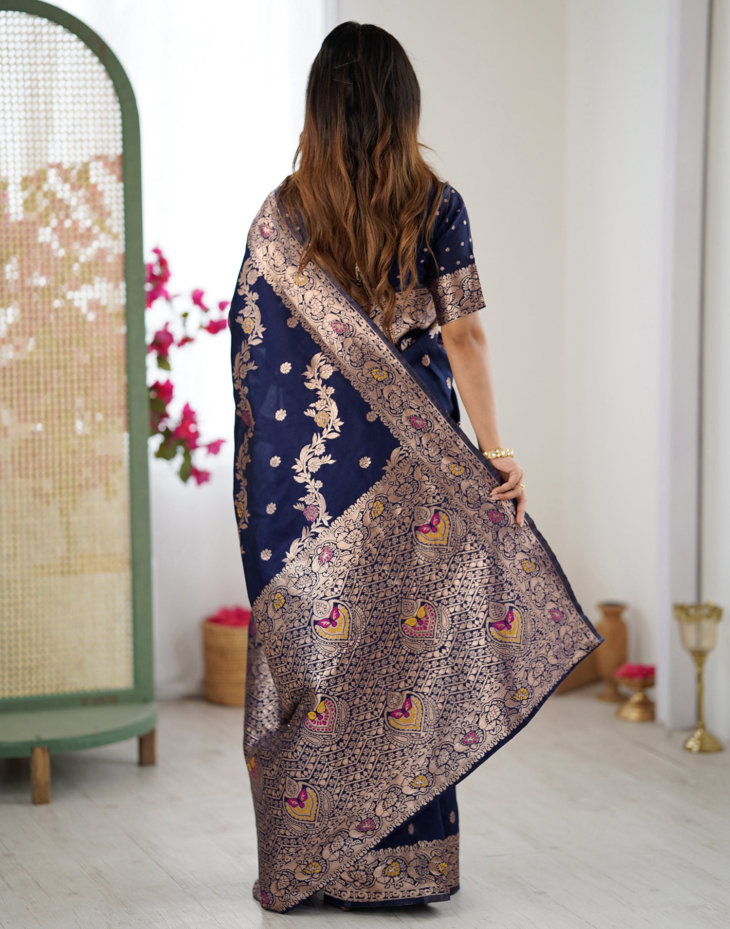 Navy Blue Silk Woven Banarasi Saree