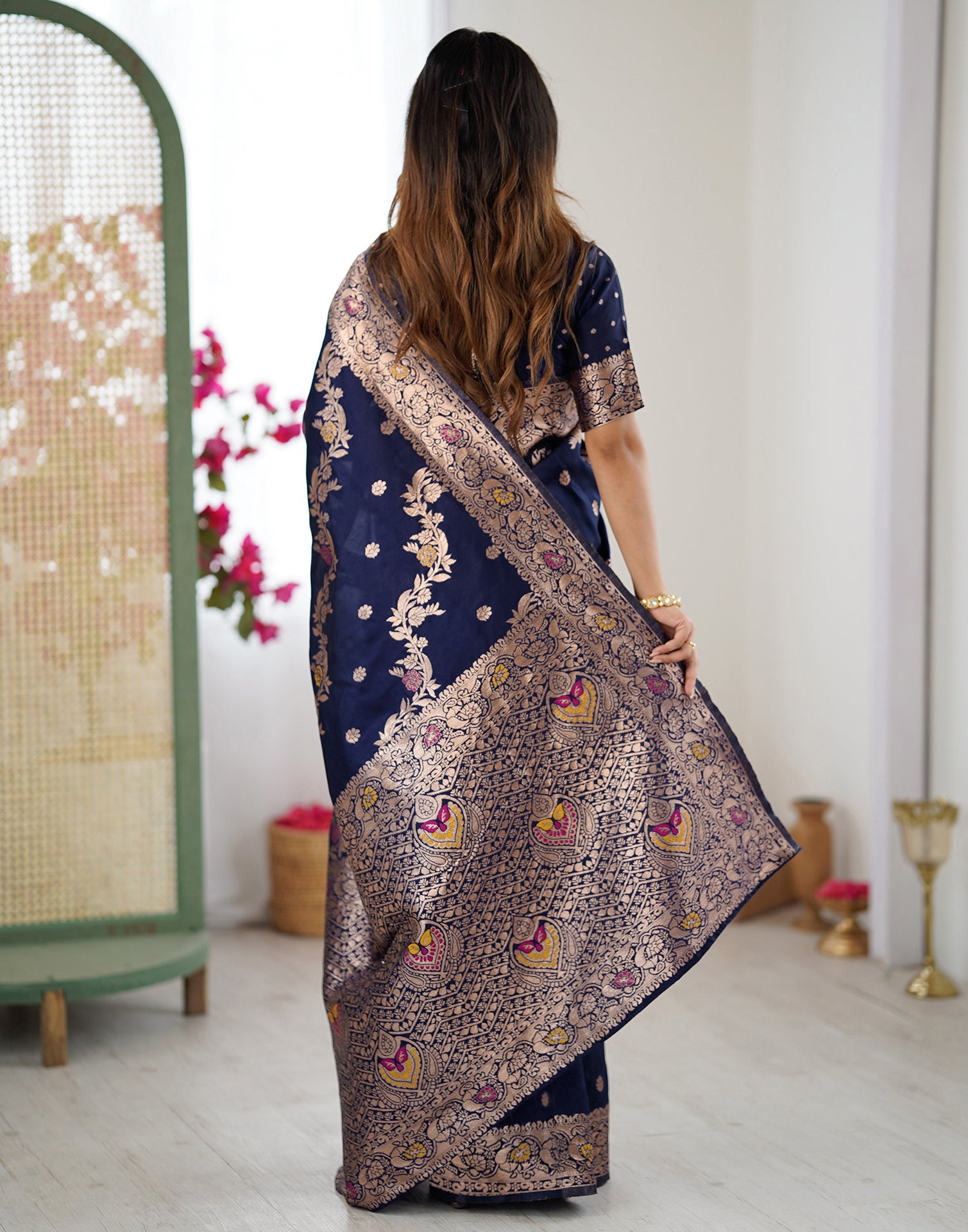 Navy Blue Silk Woven Banarasi Saree