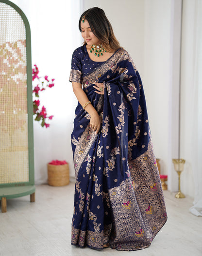 Navy Blue Silk Woven Banarasi Saree