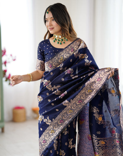 Navy Blue Silk Woven Banarasi Saree