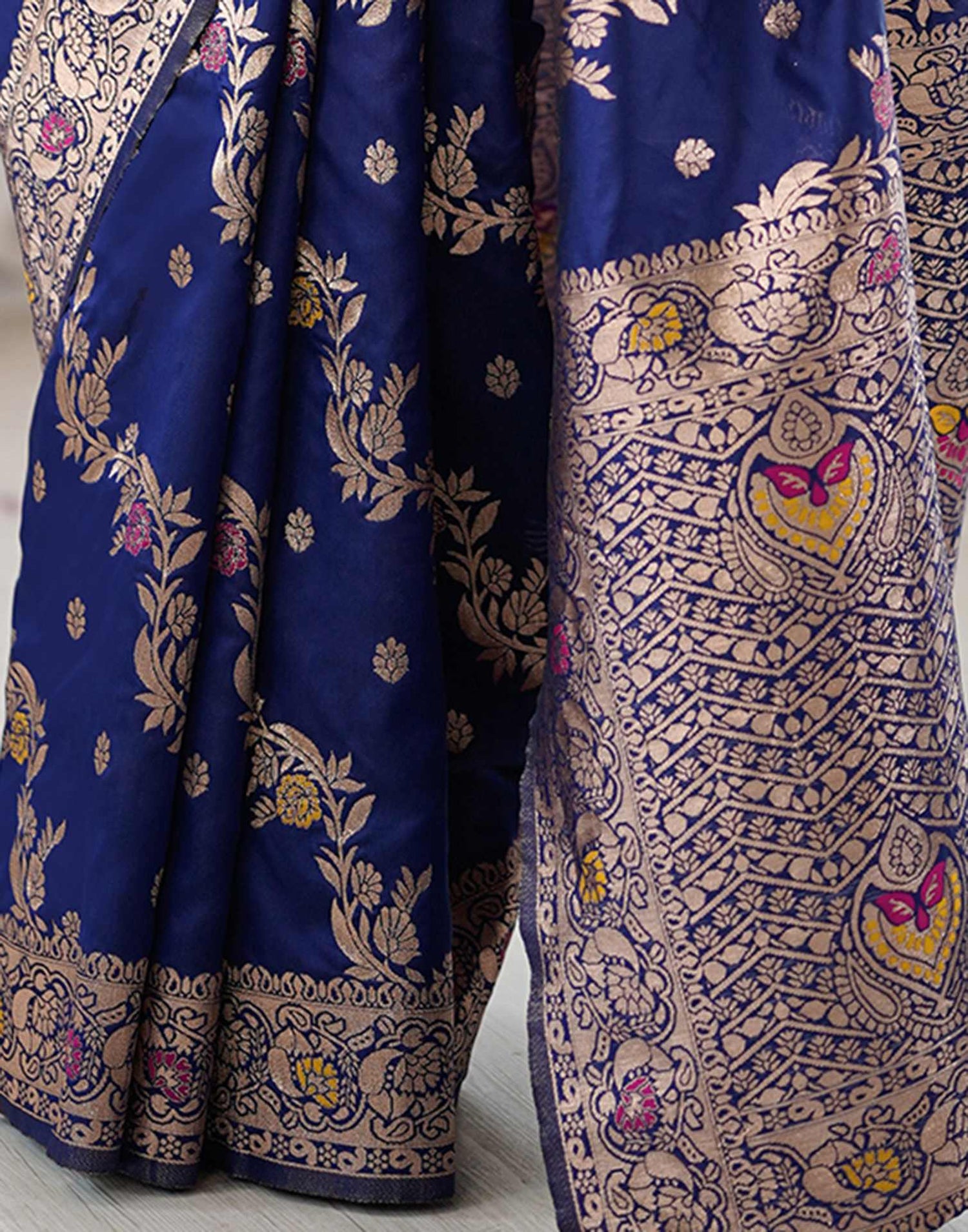 Navy Blue Silk Woven Banarasi Saree