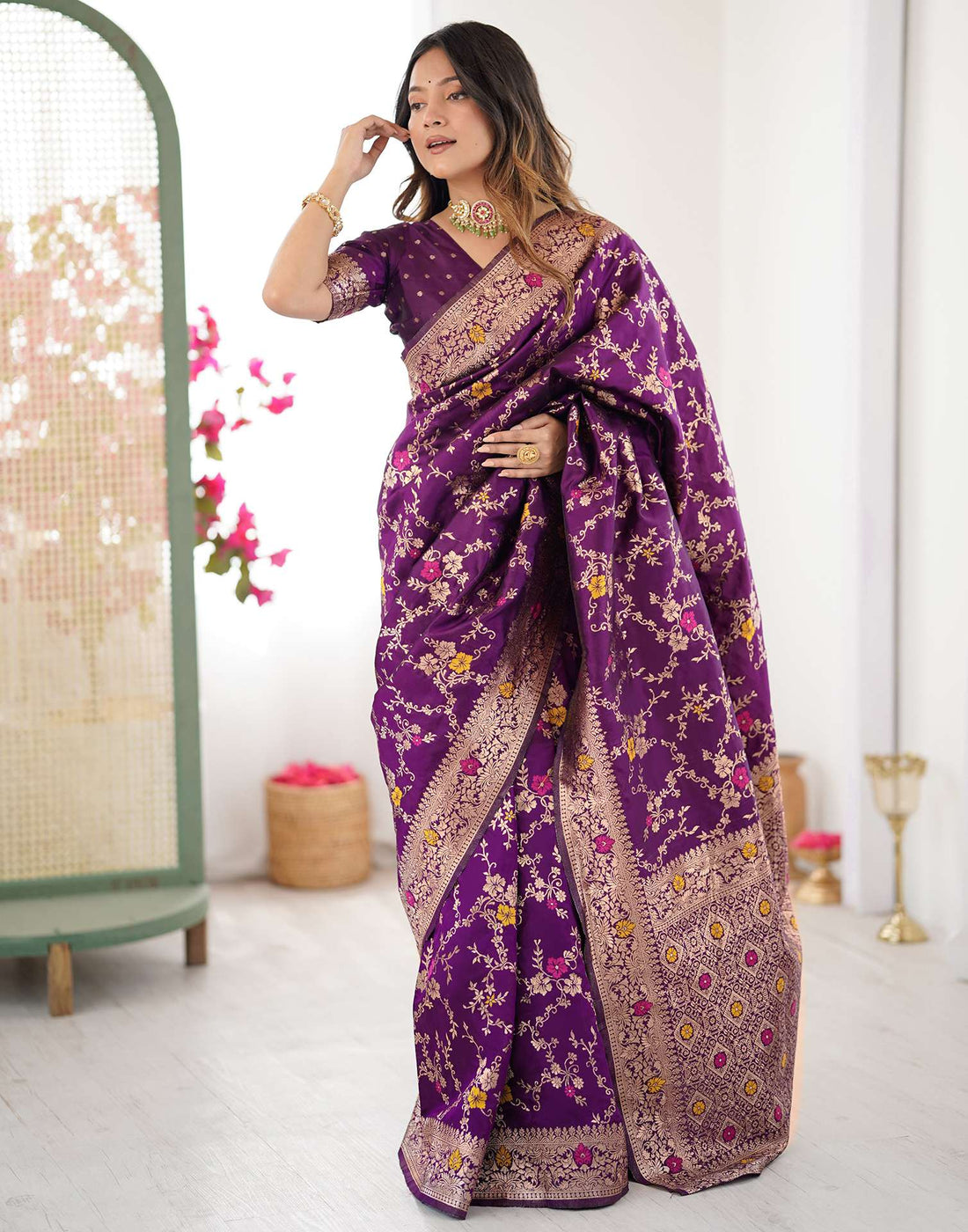 Dark Purple Silk Woven Banarasi Saree