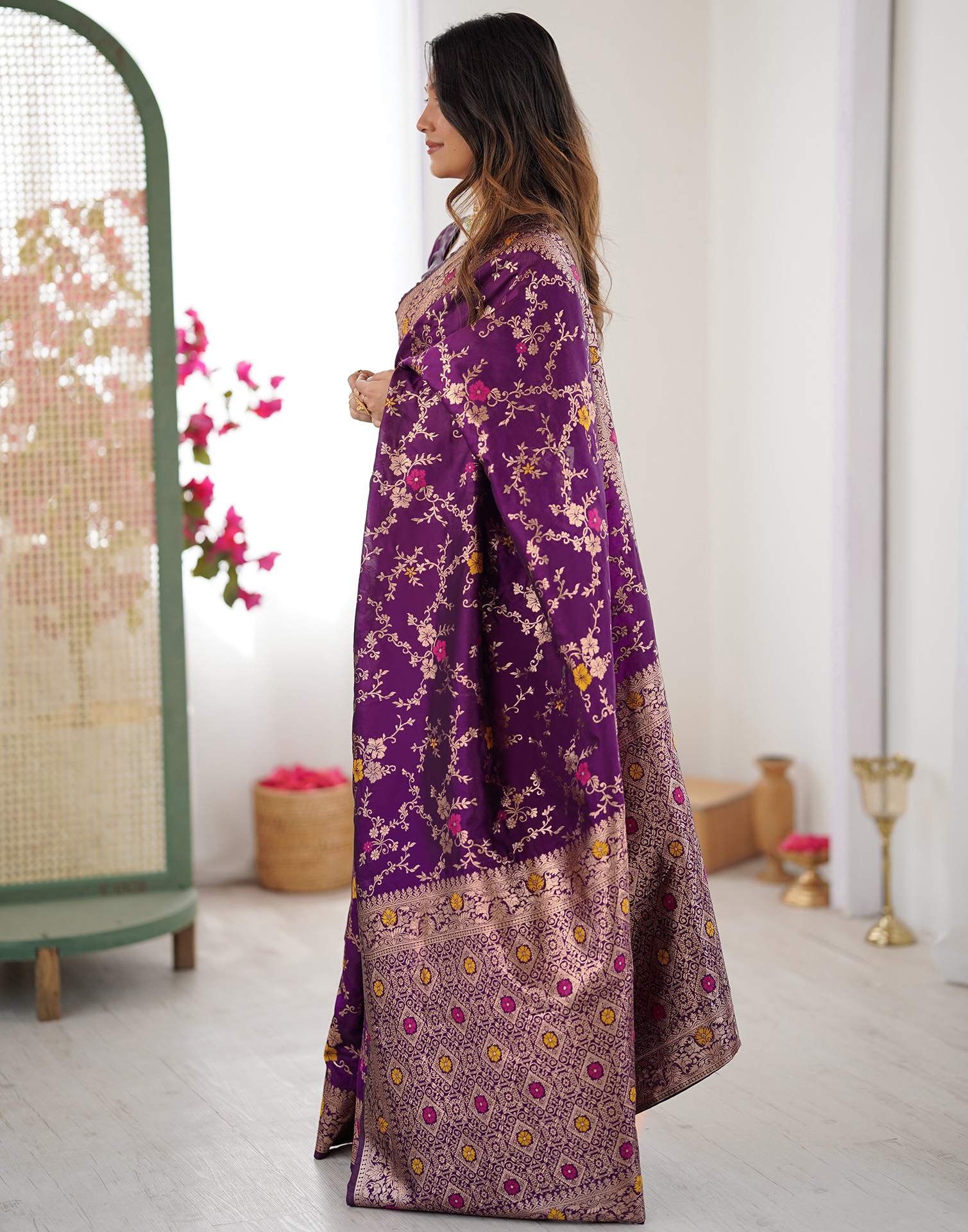 Dark Purple Silk Woven Banarasi Saree