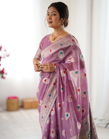 Dusty Mauve Chanderi Cotton Woven Saree