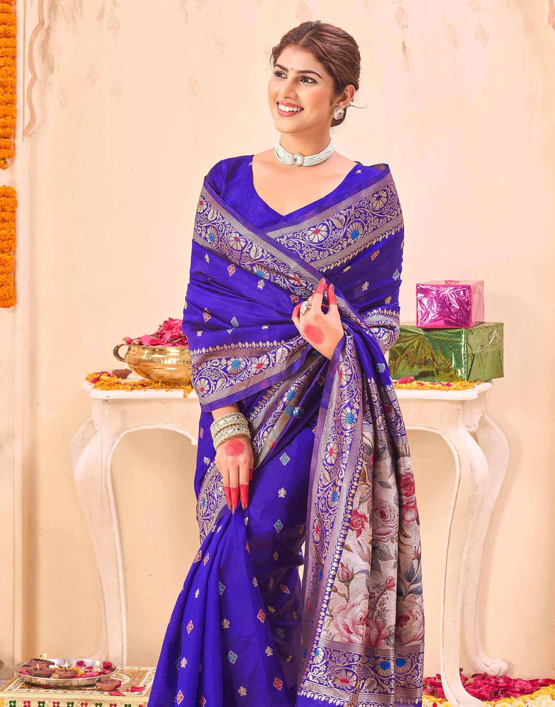 Violet Silk Woven Banarasi Saree
