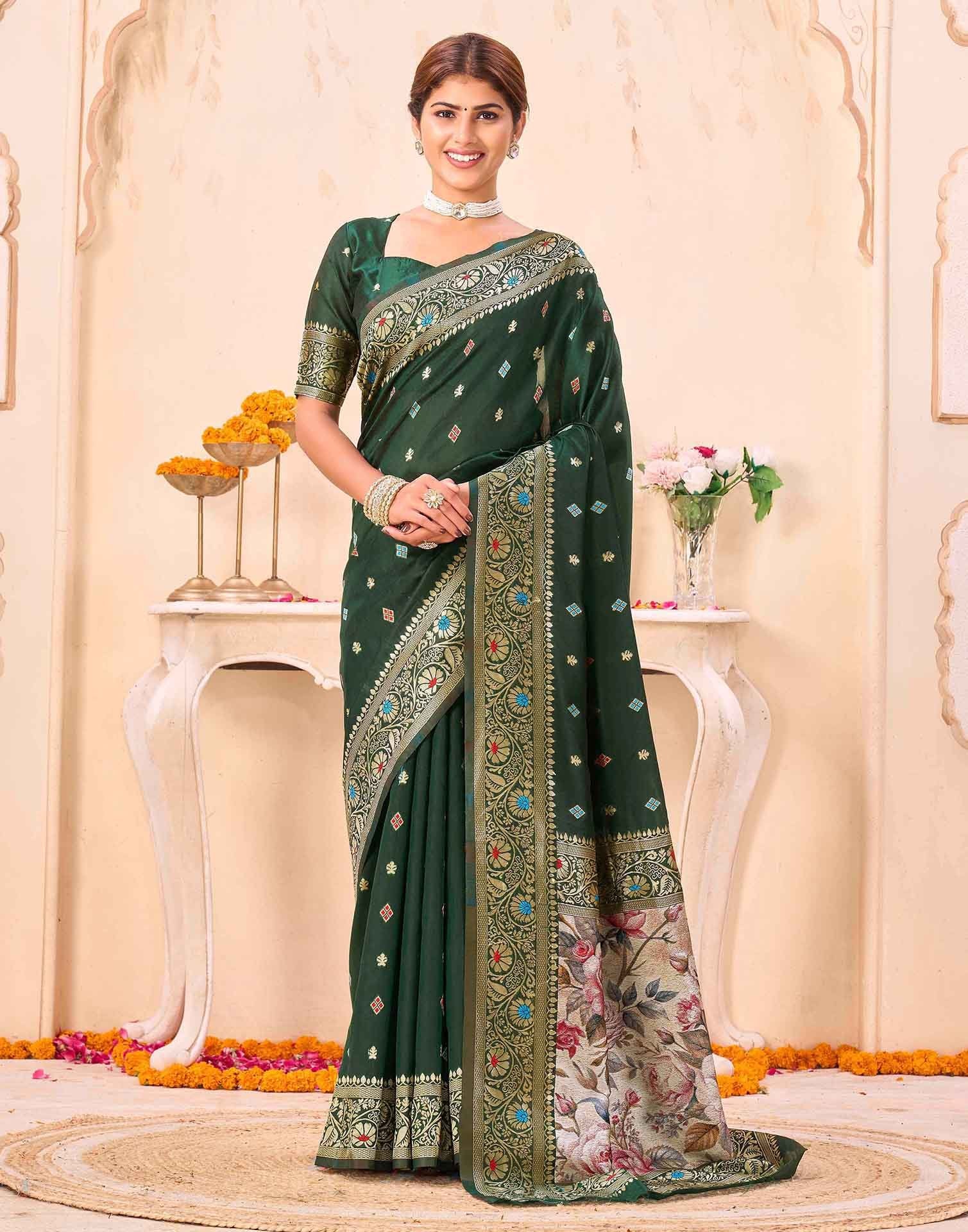 Green Silk Woven Banarasi Saree