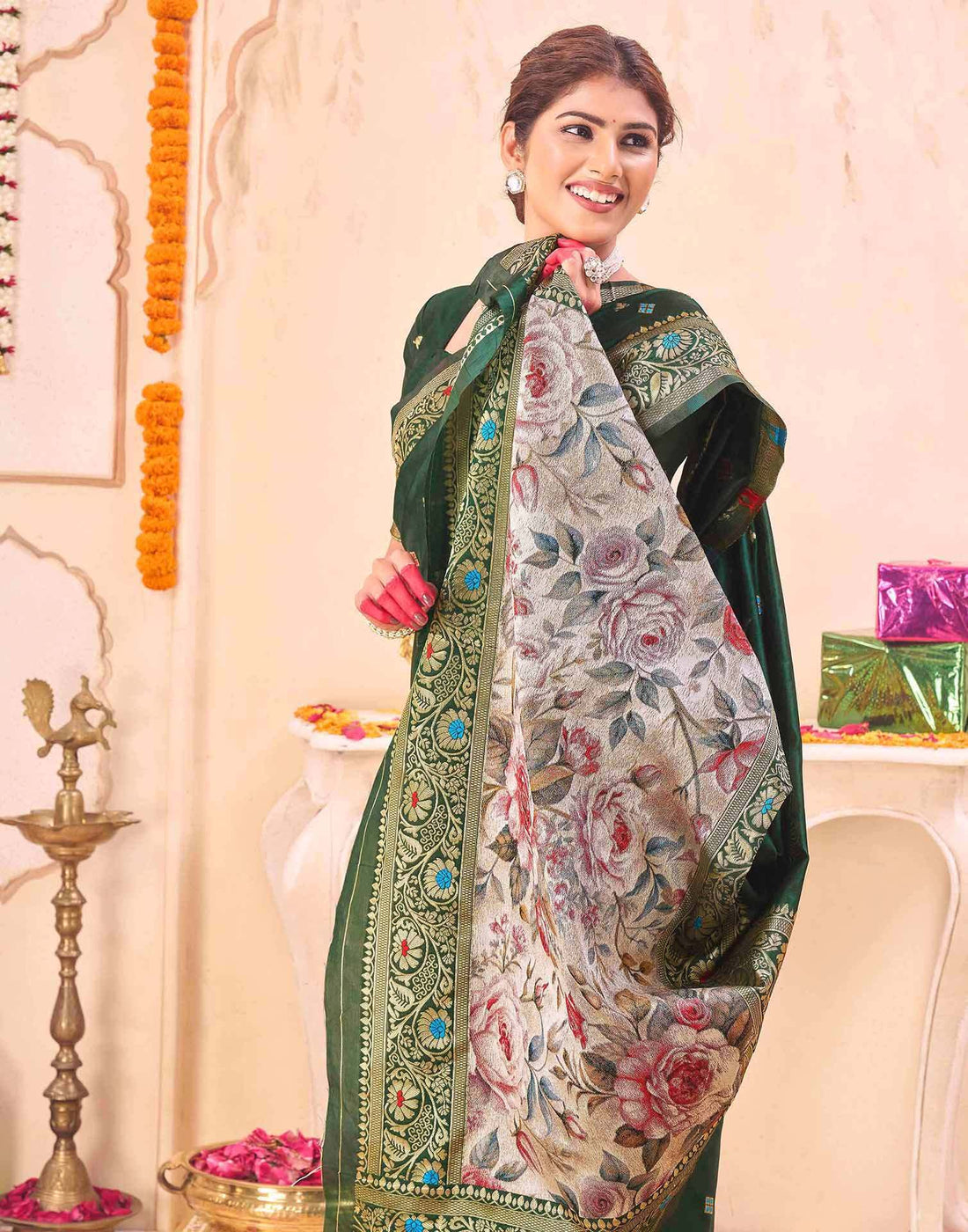 Green Silk Woven Banarasi Saree