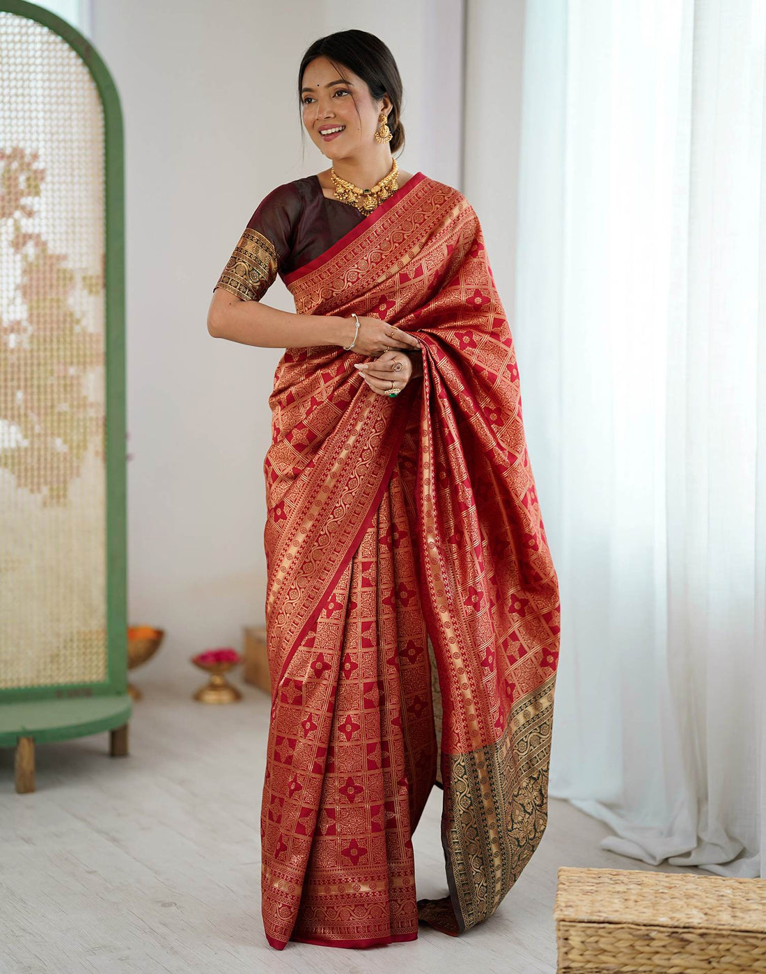 Maroon Silk Woven Saree