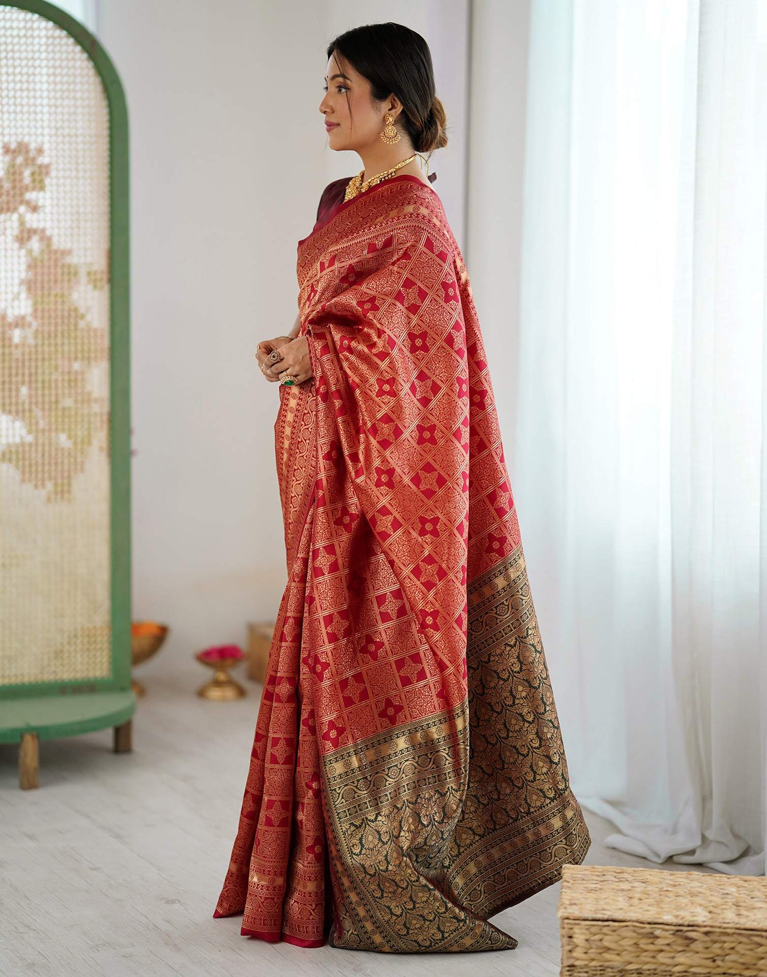 Maroon Silk Woven Saree