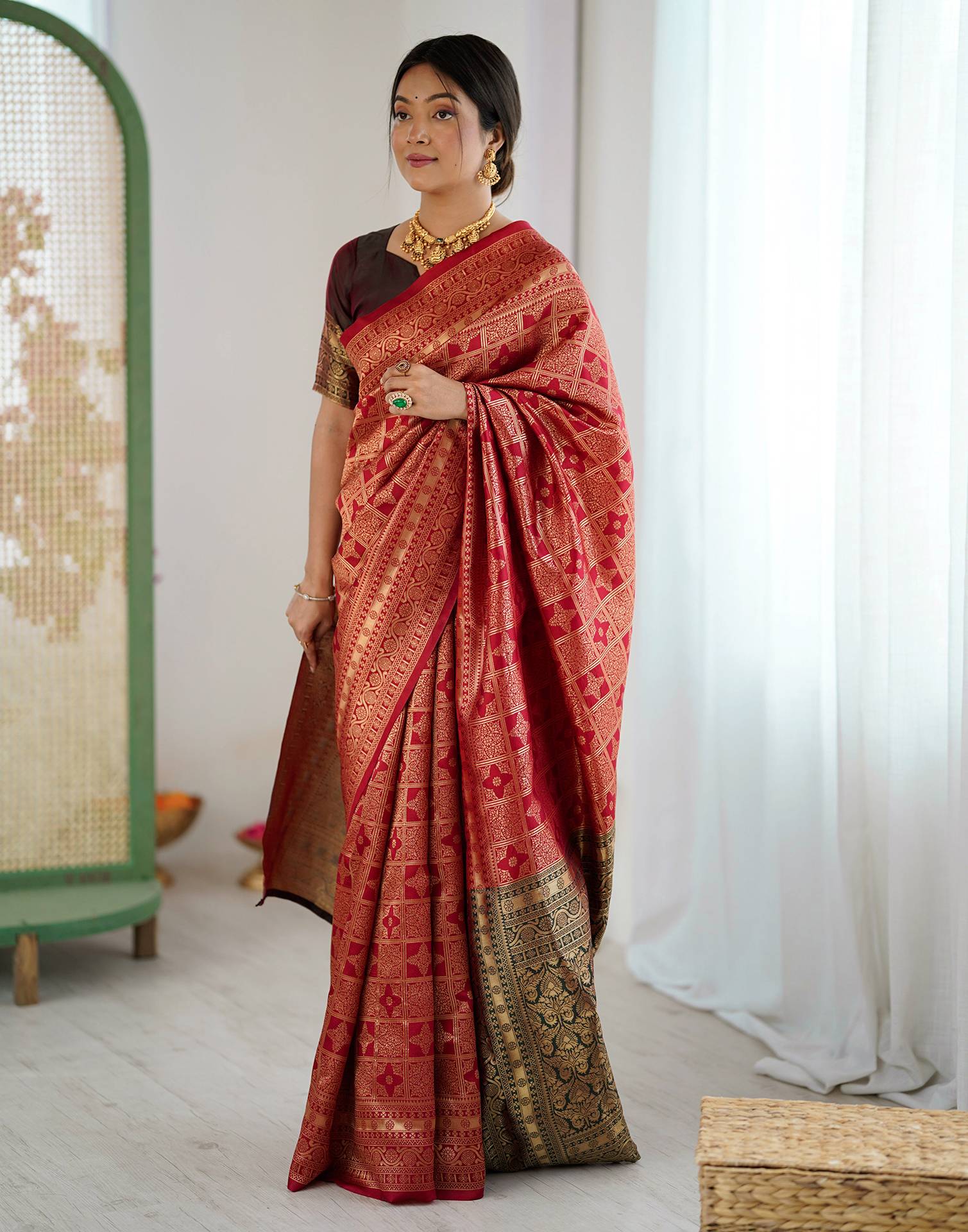 Maroon Silk Woven Saree