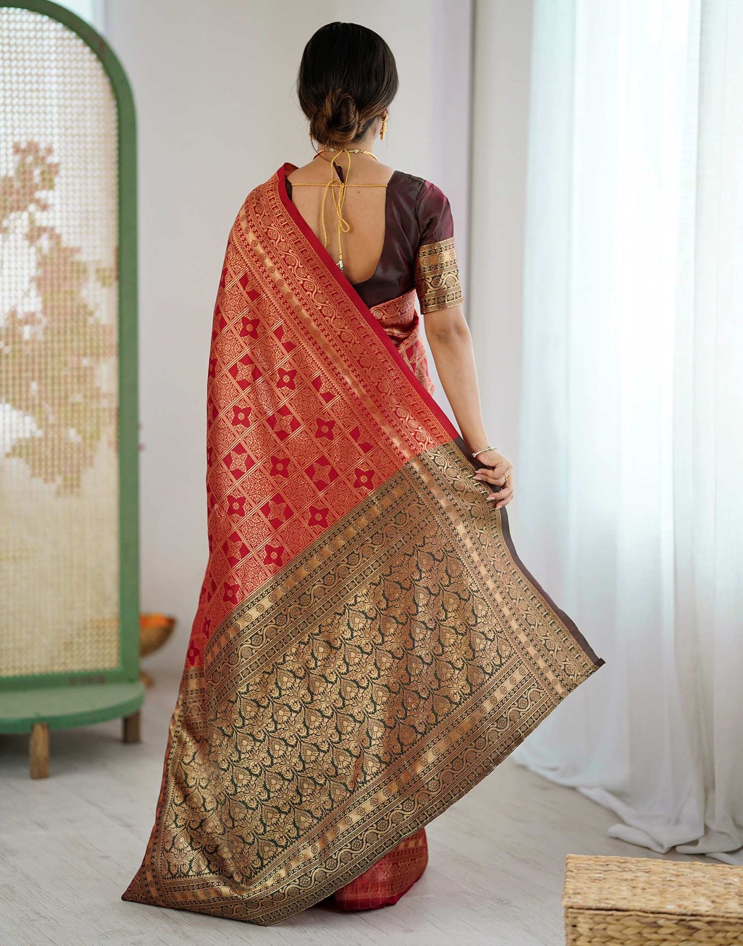Maroon Silk Woven Saree