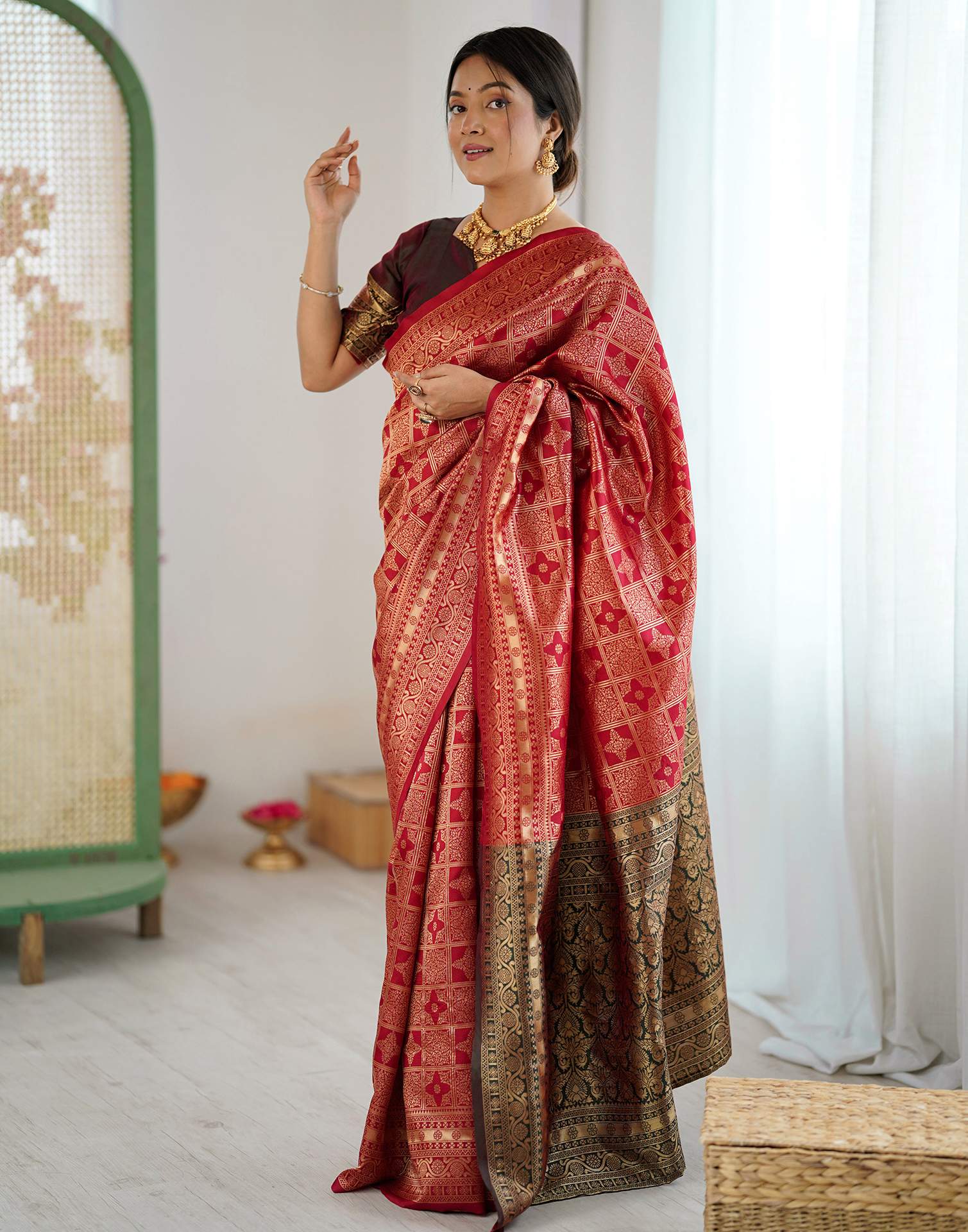 Maroon Silk Woven Saree