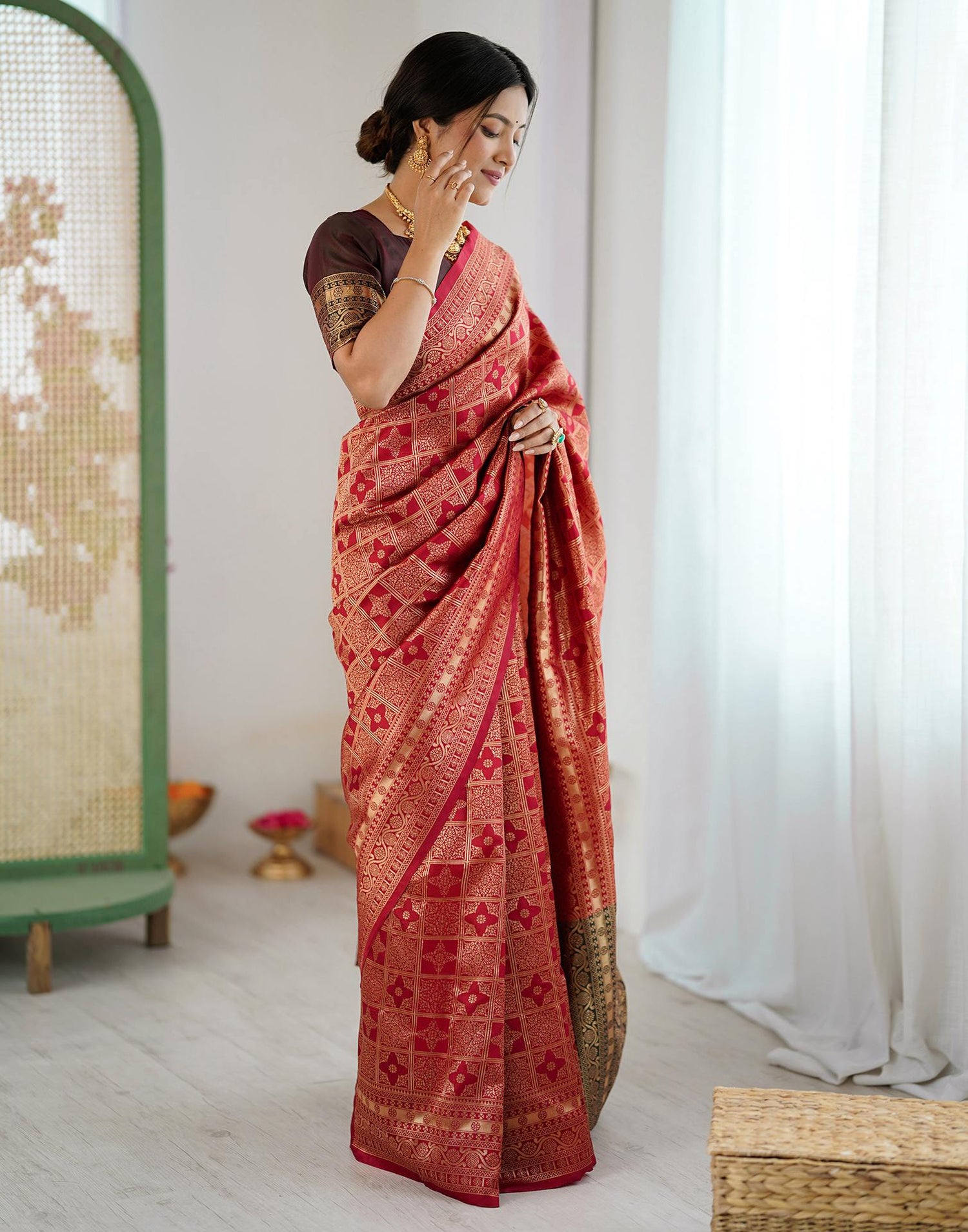 Maroon Silk Woven Saree