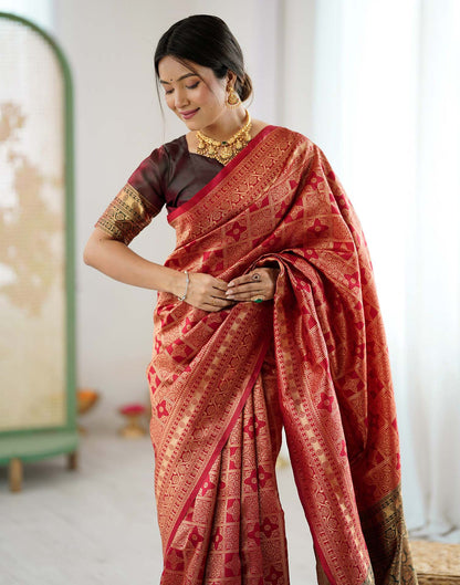 Maroon Silk Woven Saree