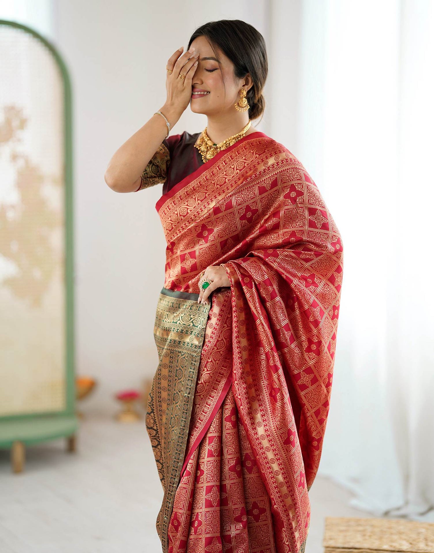 Maroon Silk Woven Saree