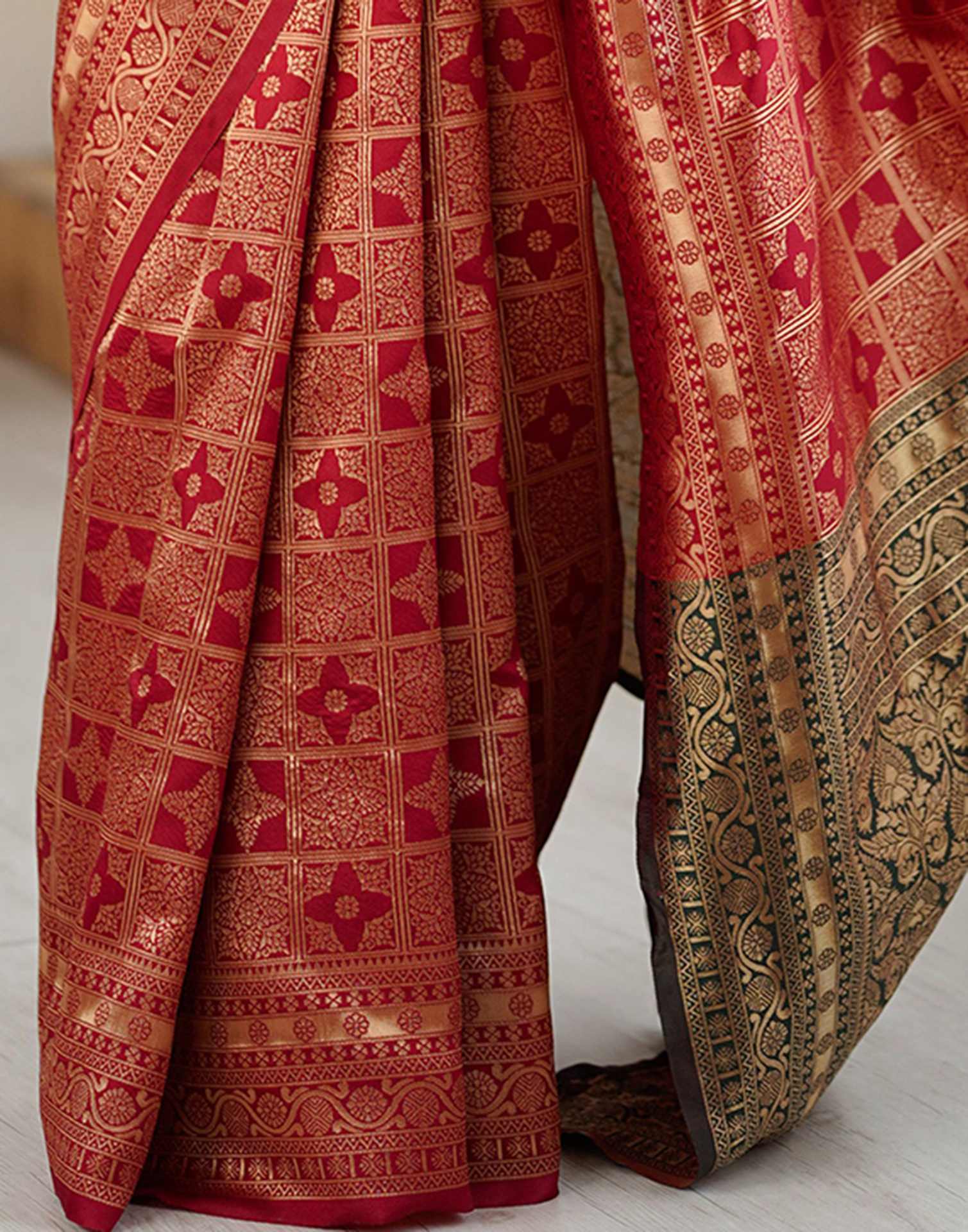 Maroon Silk Woven Saree