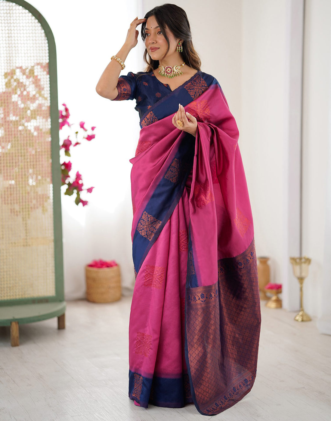 Dusty Rani Pink Silk Woven Saree