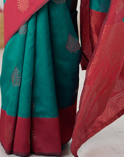 Teal Green Silk Woven Saree