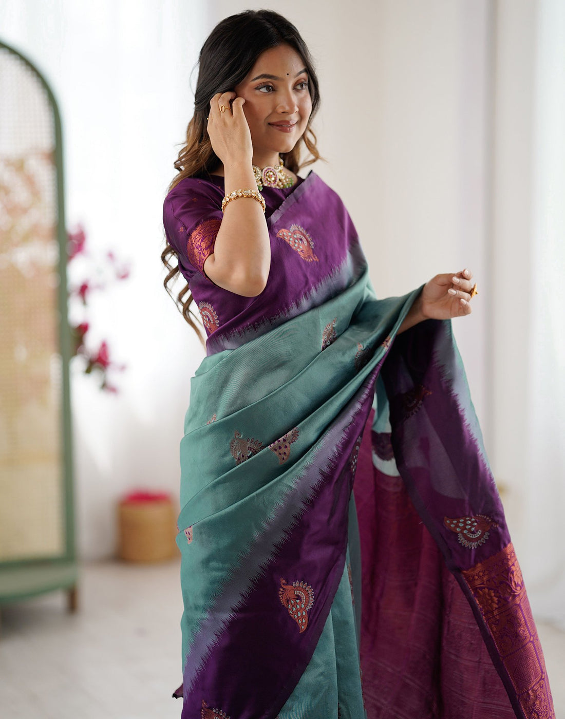 Ash Grey Silk Woven Saree