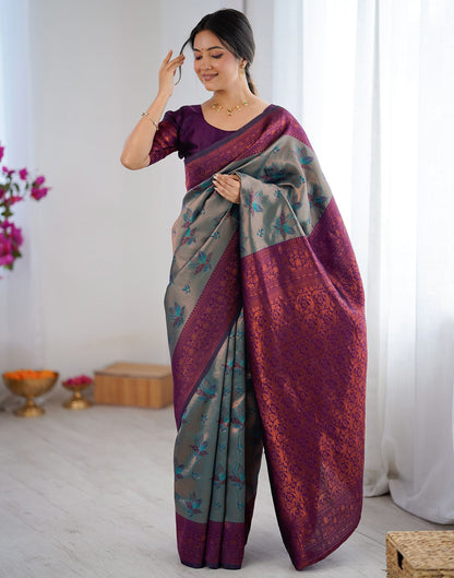 Teal Green Silk Woven Saree