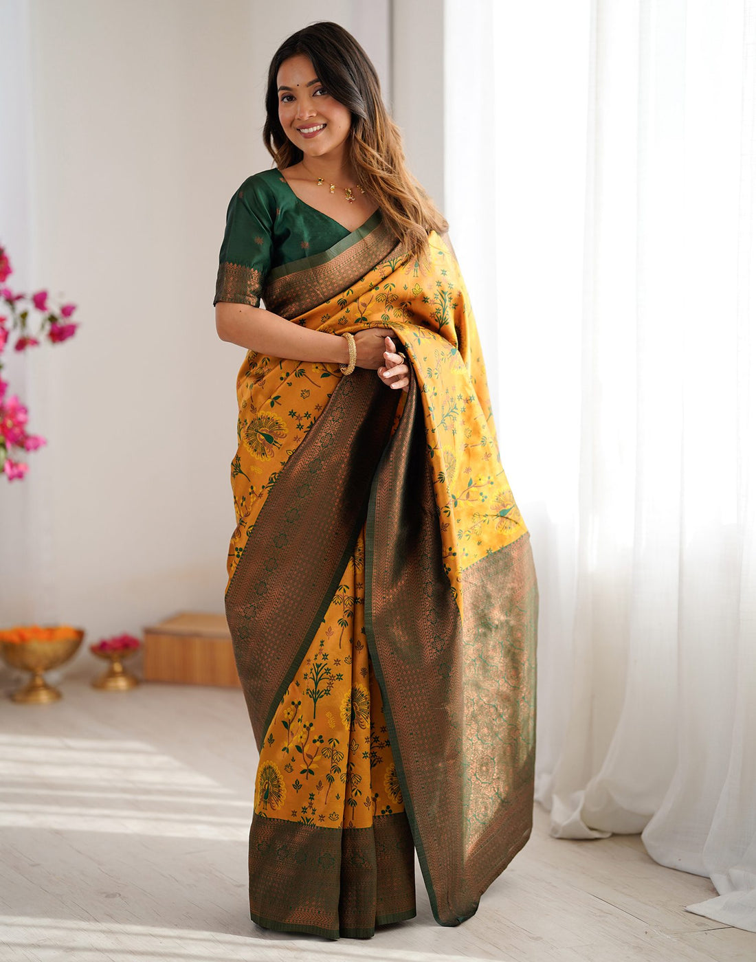 Yellow Silk Woven Saree