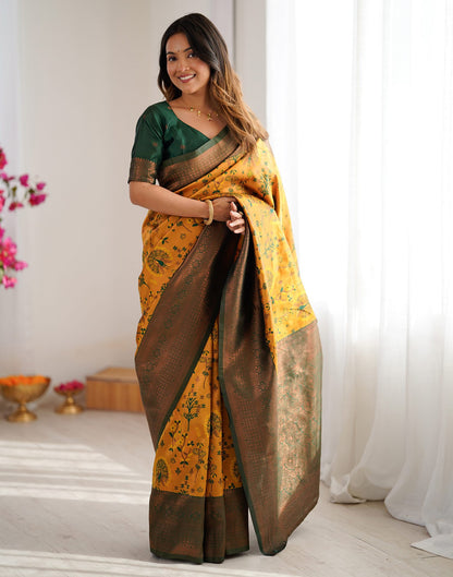 Yellow Silk Woven Saree