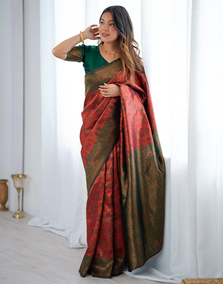 Red Silk Woven Banarasi Saree