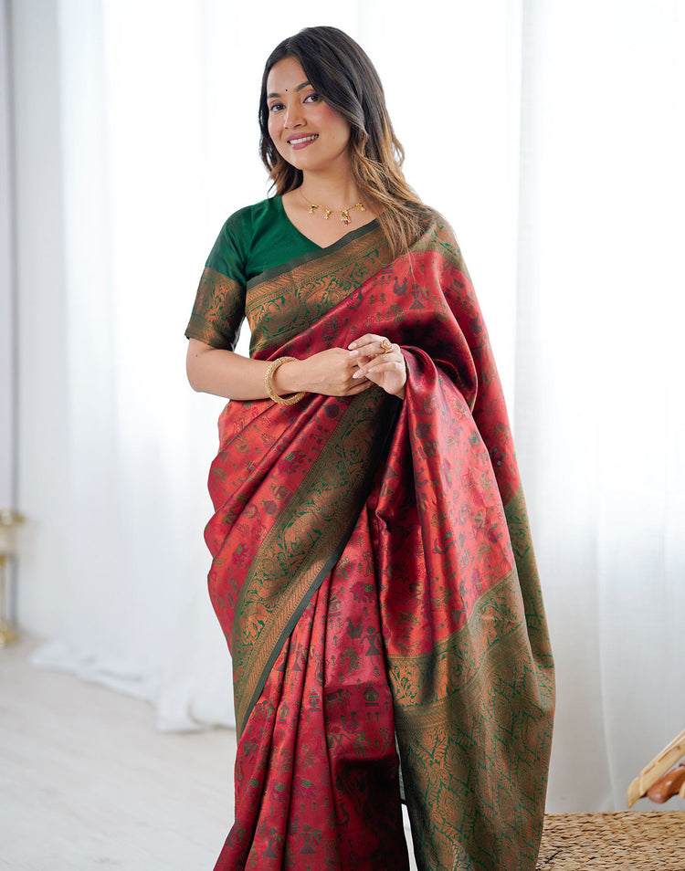 Red Silk Woven Banarasi Saree