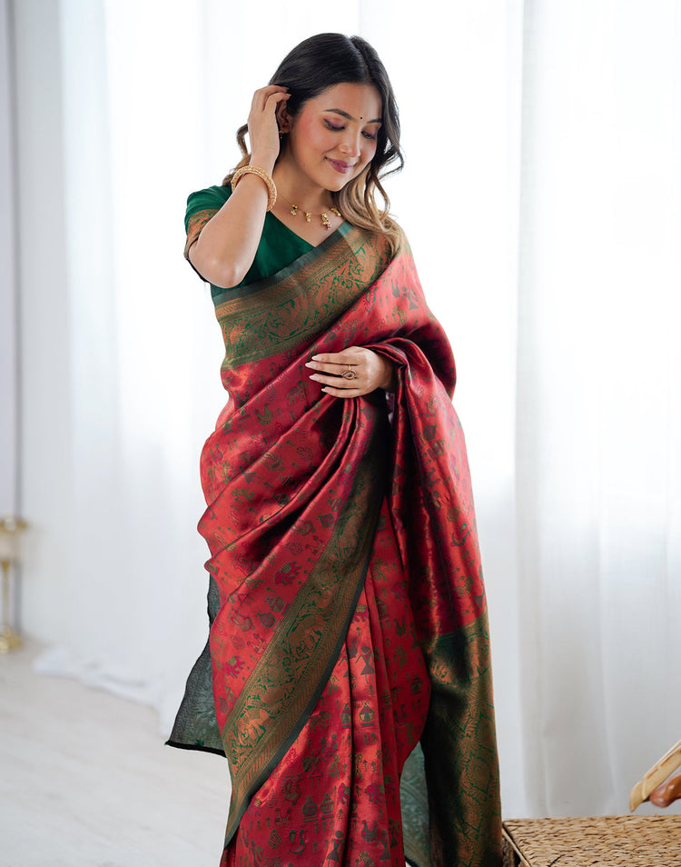 Red Silk Woven Banarasi Saree