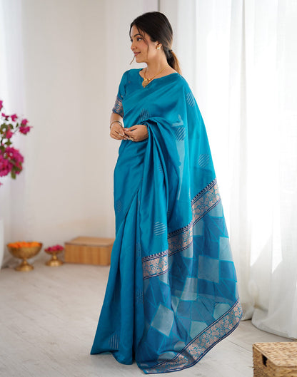 Teal Blue Silk Woven Saree