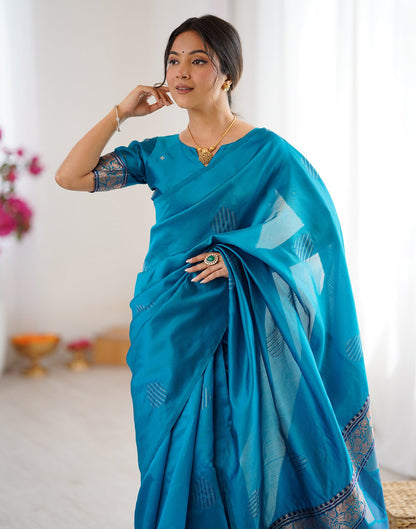 Teal Blue Silk Woven Saree