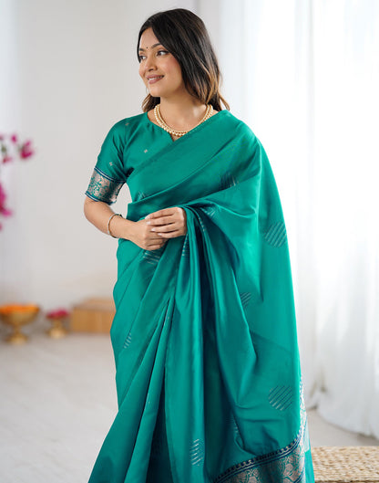 Teal Green Silk Woven Saree