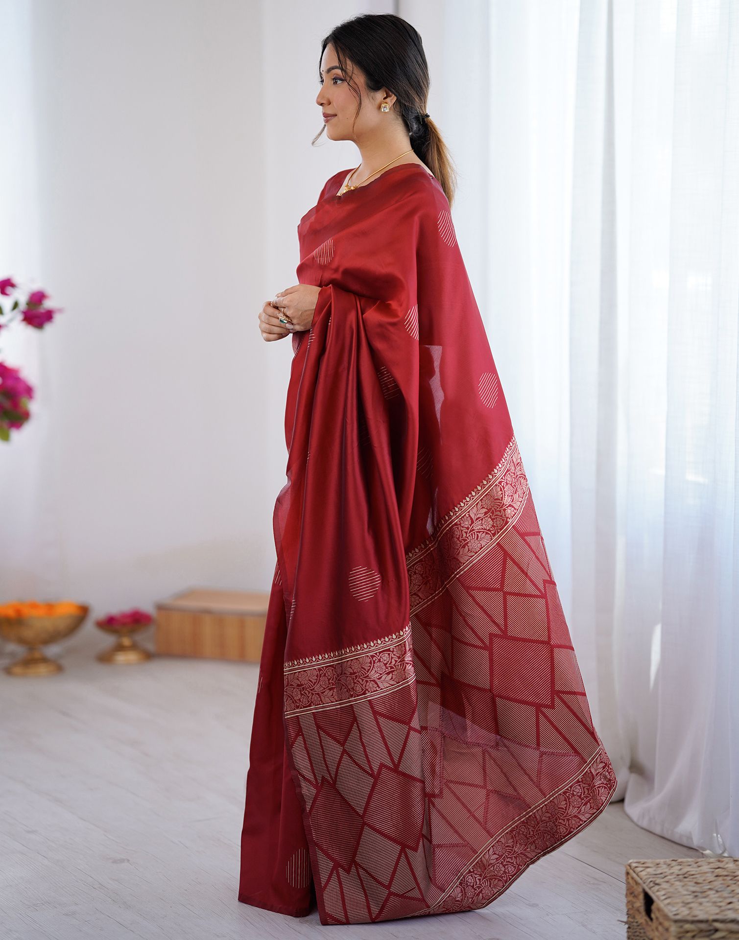 Maroon Silk Woven Saree