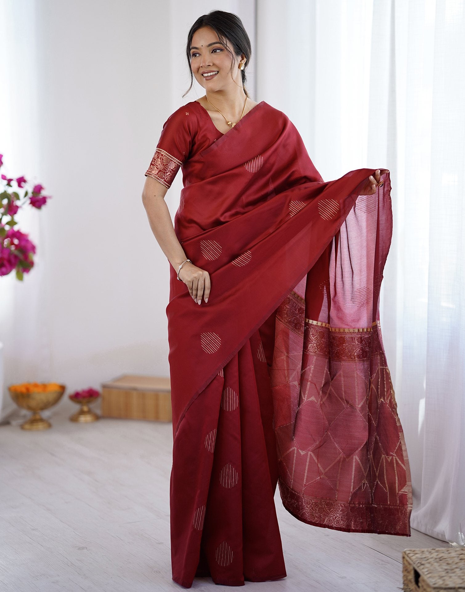 Maroon Silk Woven Saree