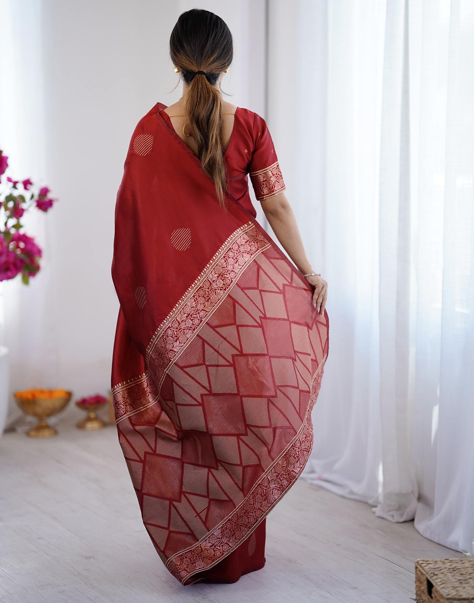 Maroon Silk Woven Saree